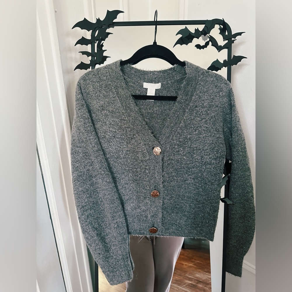 H&M Charcoal Button-Up Cardigan – Size S/P